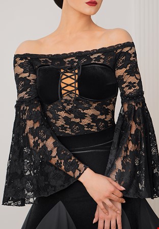 TID Velvet Flower Ballroom Top B017-Black