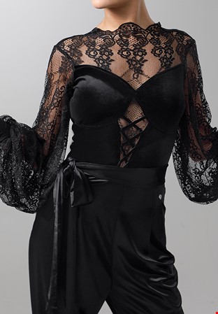 TID Velvet Lace Corset Dance Top M392-Black