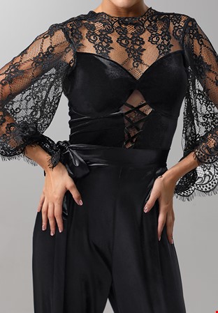 TID Lace Bell Sleeve Dance Top M394-Black