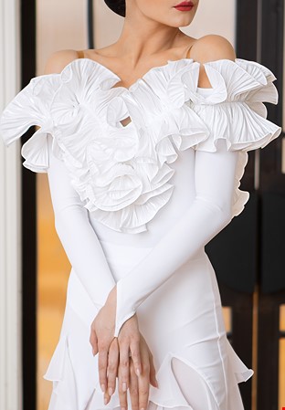 TID Ruffle Trim Dance Top B010L-White