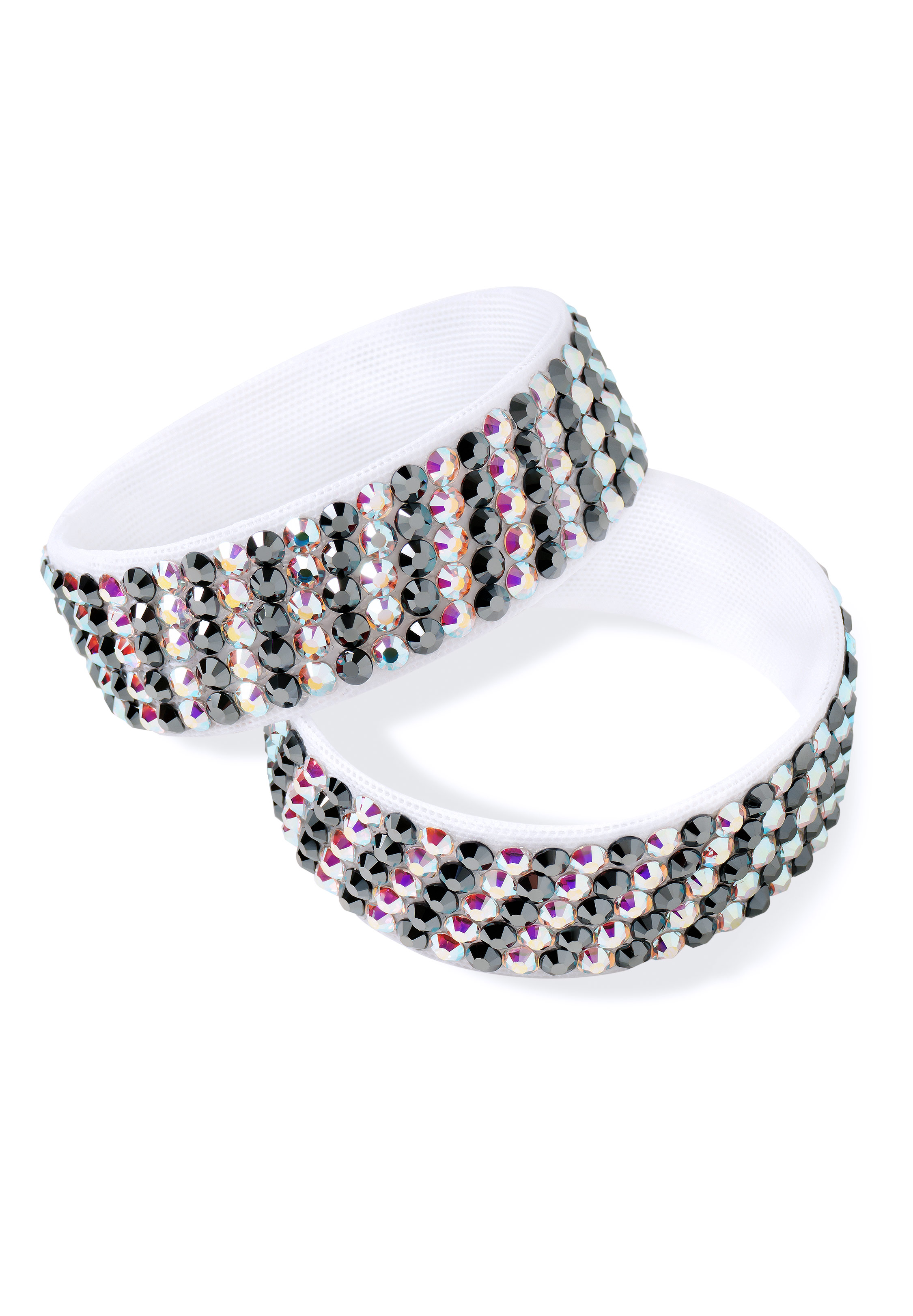 BeSparkled Jet Hematite CAB 5 Row Crystallized Bracelet (Single)-Jet Hematite / Crystal AB