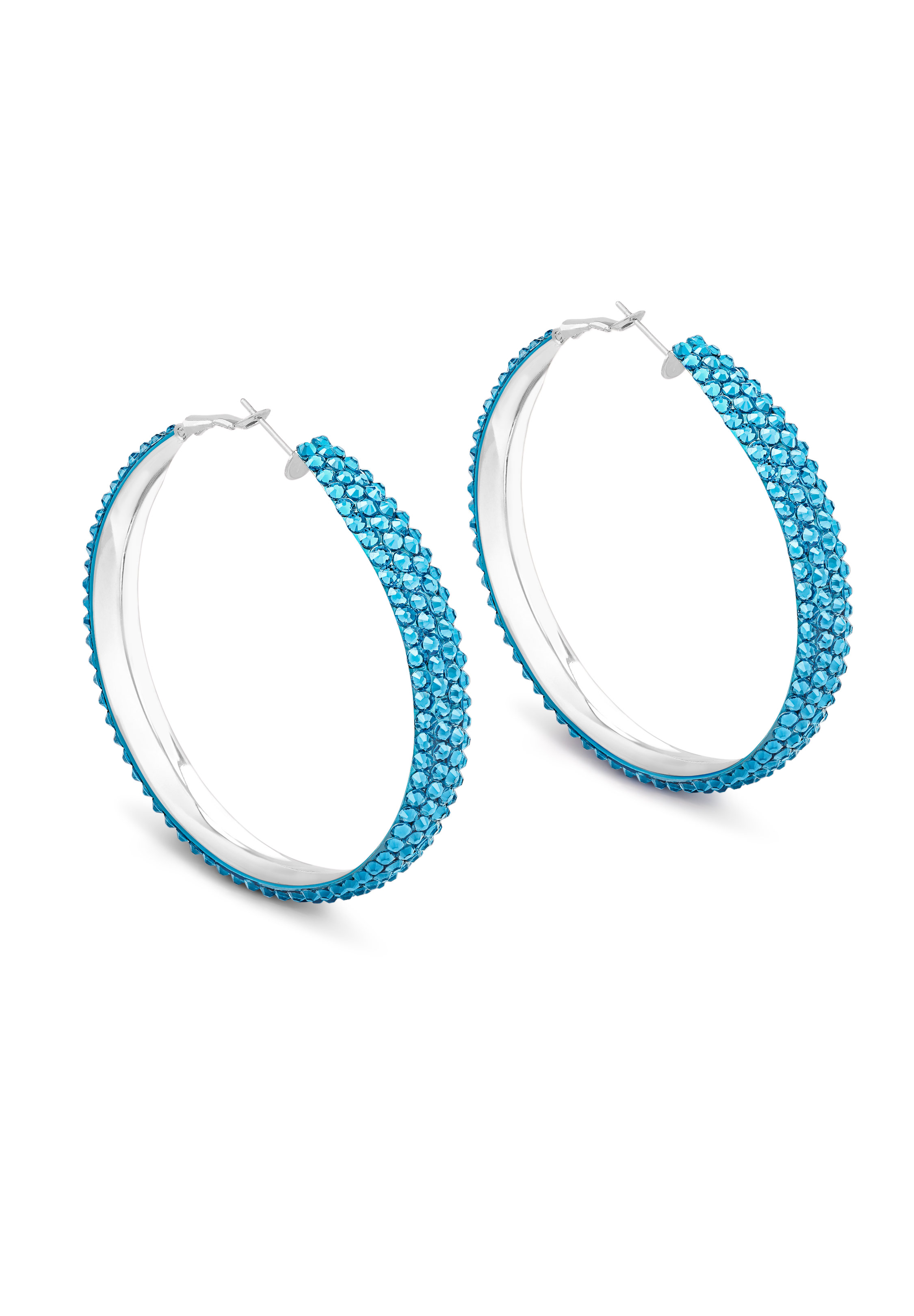Classic Shine Hoop Earrings-L (2.5 X 2.5 inch)-Aquamarine