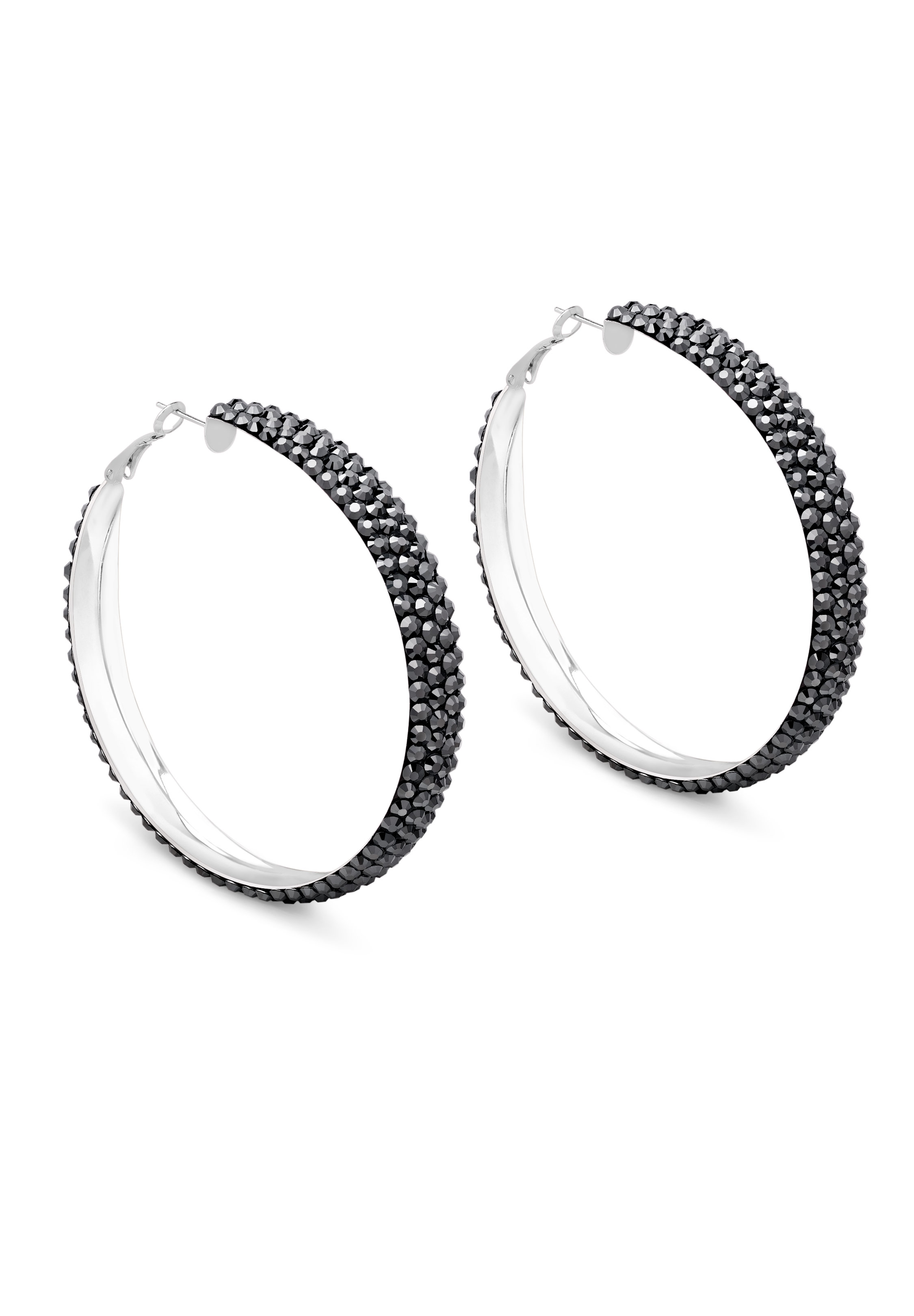 Classic Shine Hoop Earrings-L (2.5 X 2.5 inch)-Jet Hematite