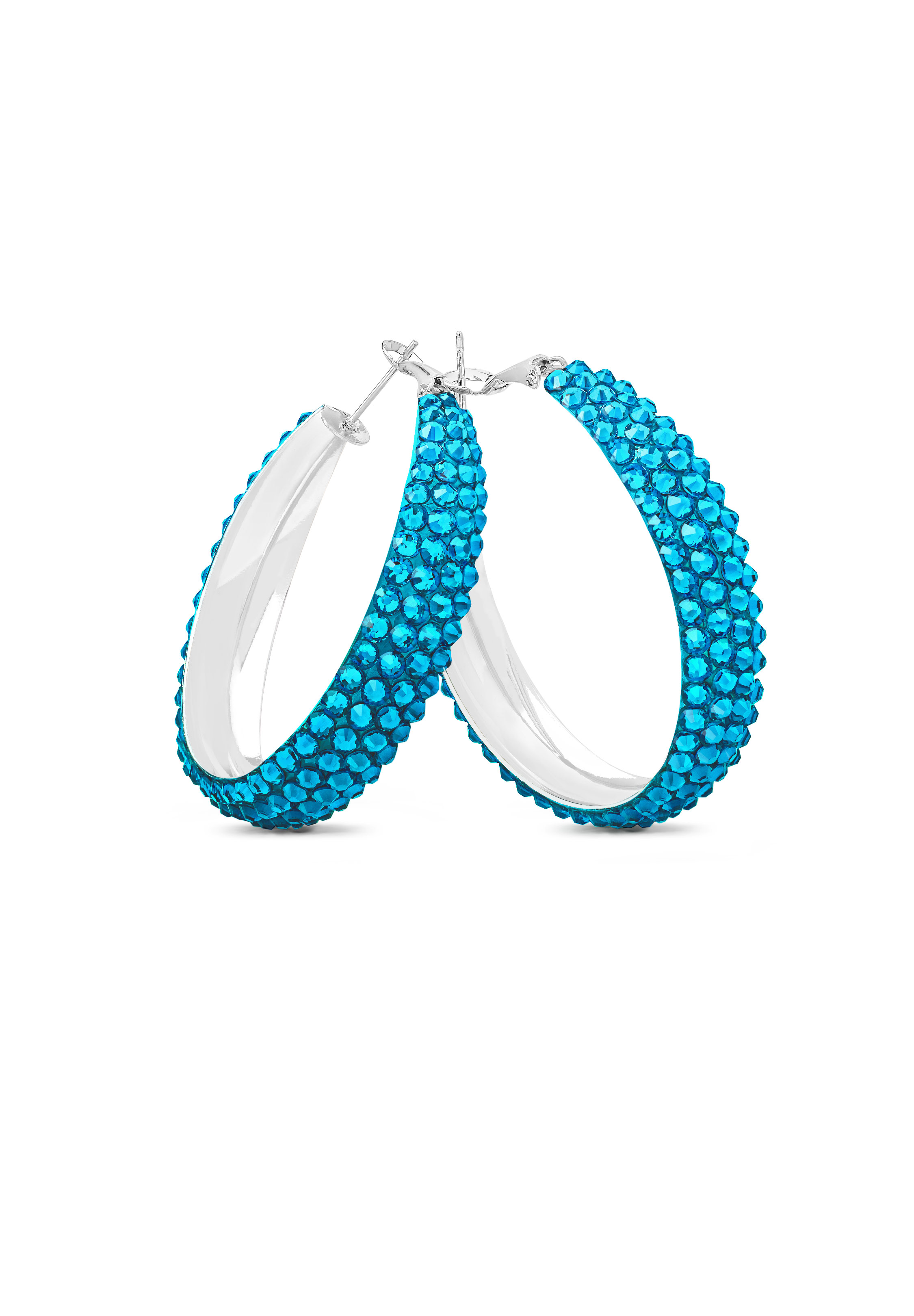 Classic Shine Hoop Earrings-S (1.75 X 1.75 inch)-Blue Zircon