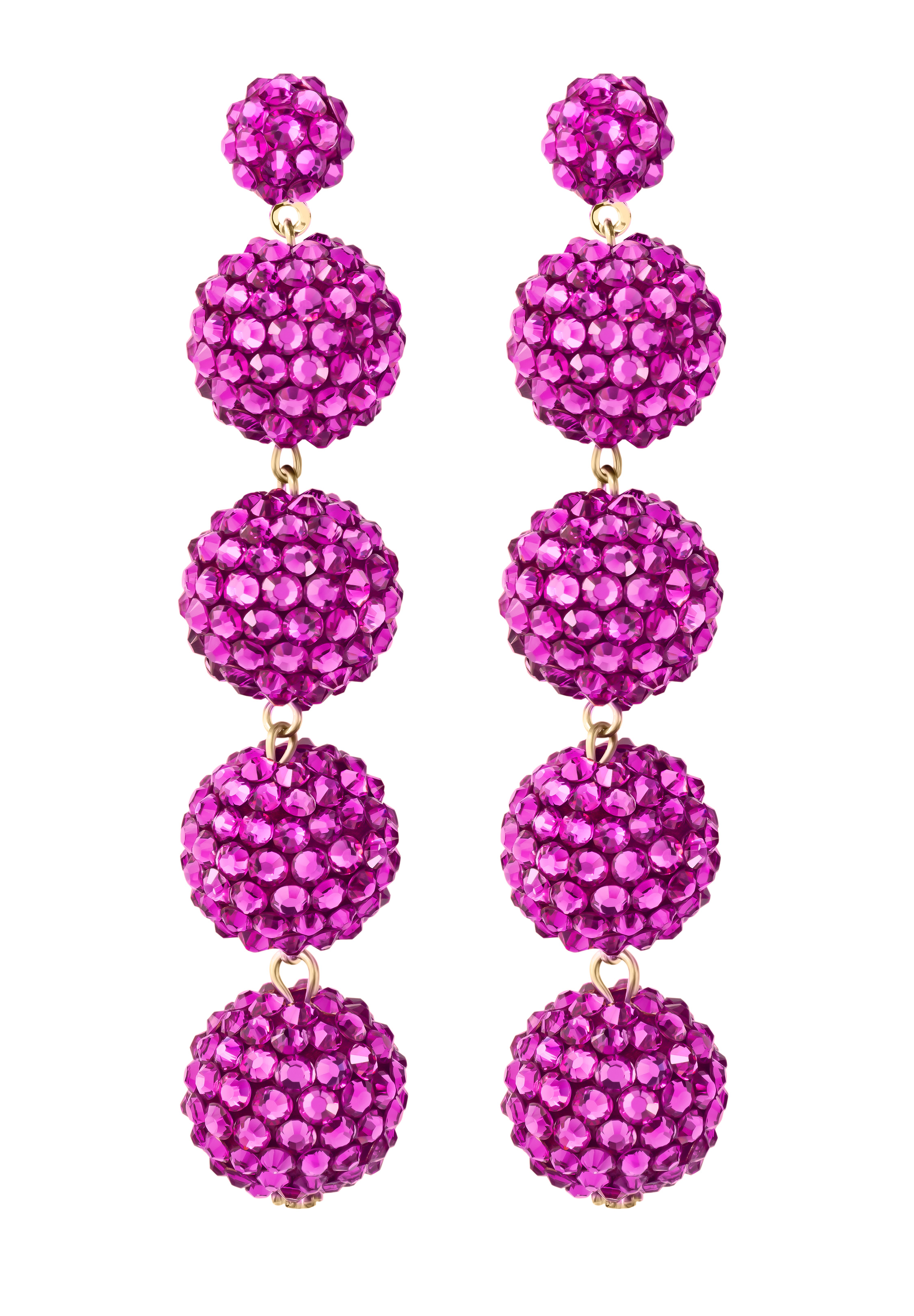 Crystal Drop Ball Earrings-Fuchsia