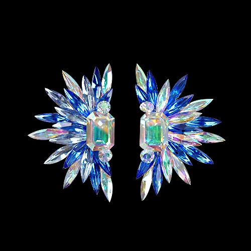 Rhinestone Earring 204131 CABSP-Crystal AB / Sapphire