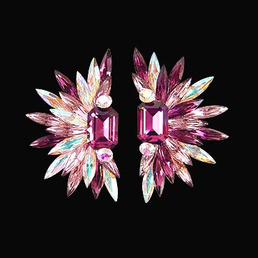 Rhinestone Earring 204131 FC-Fuchsia / Light Rose