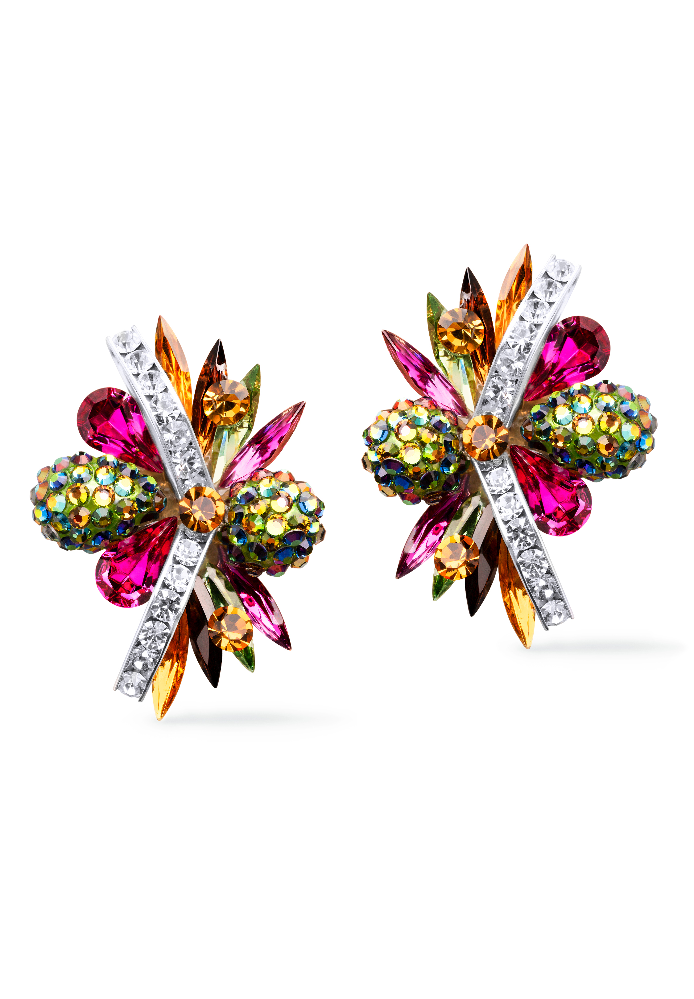 Rhinestone Earring 2067 FCCSTPRAB-Fuchsia / Crystal / Peridot AB