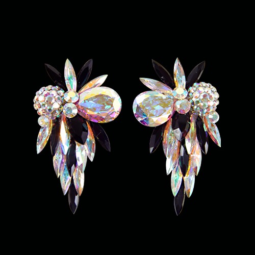 Rhinestone Earring 2074 CABJT-Crystal AB / Jet