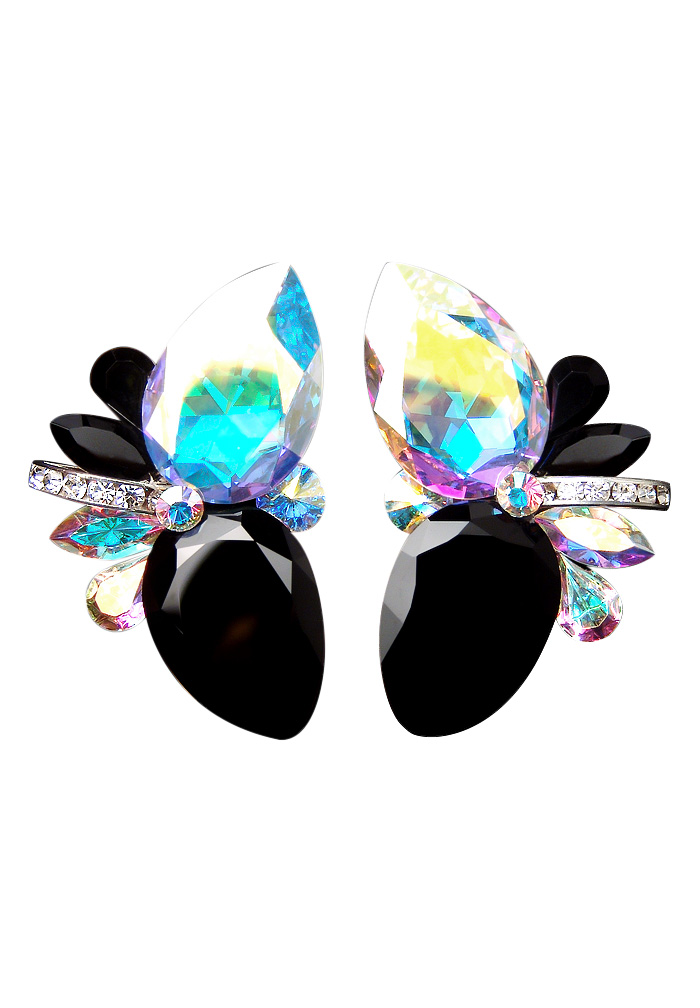 Rhinestone Earring 2141 JTCAB-Jet / Crystal AB