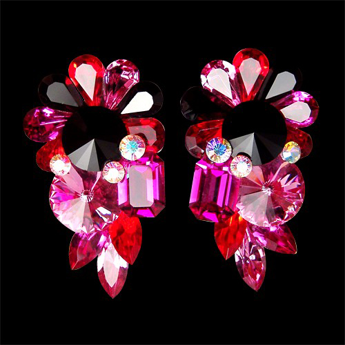 Rhinestone Earring 2165 RSFCJT-Rose / Fuchsia / Jet