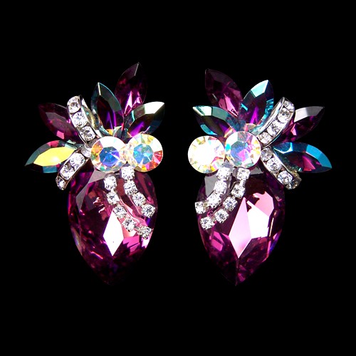 Rhinestone Earring CH18 AMJTAB-Amethyst / Jet AB