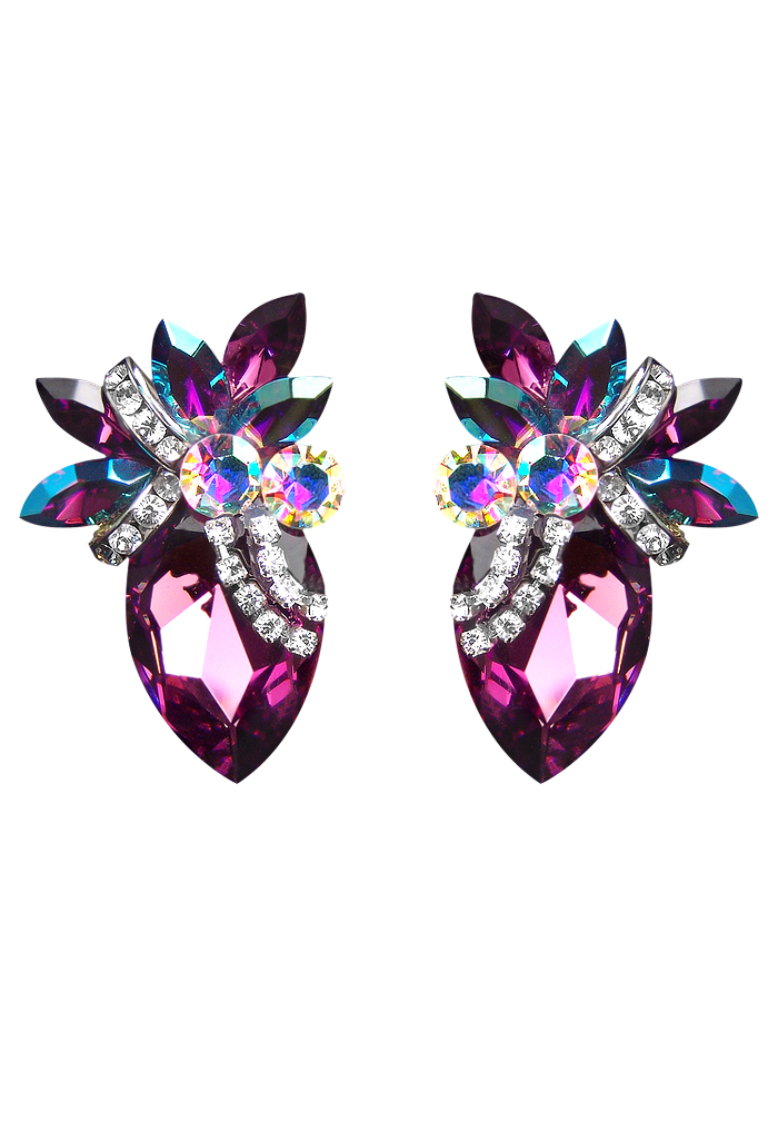 Rhinestone Earring CH19 AMJTAB-Amethyst / Jet AB