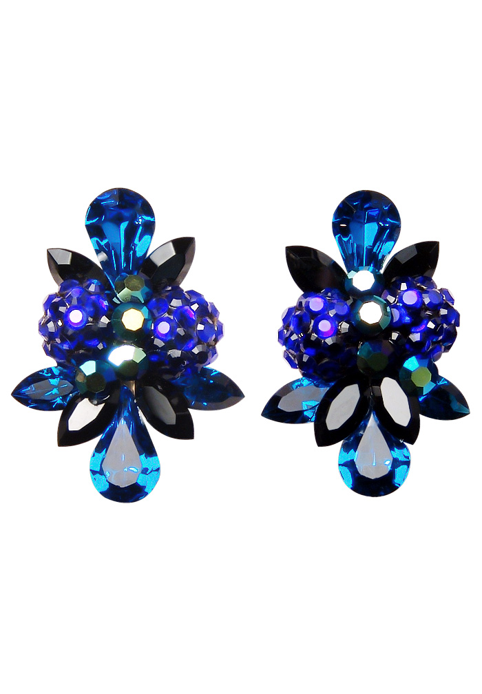 Rhinestone Earring CH45 SPCBJT-Sapphire / Capri Blue / Jet