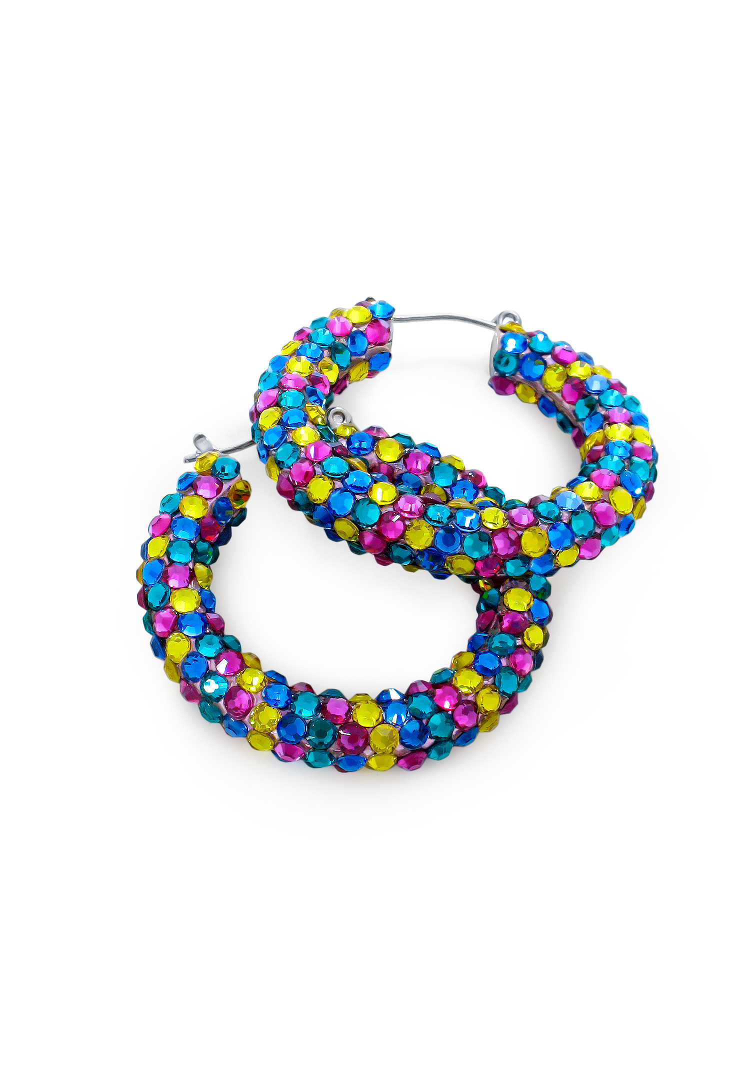Raeka Mix Crystal Hoop Earrings HE PE LTTPFSSPBZ-Light Topaz / Fuchsia / Sapphire / Blue Zircon