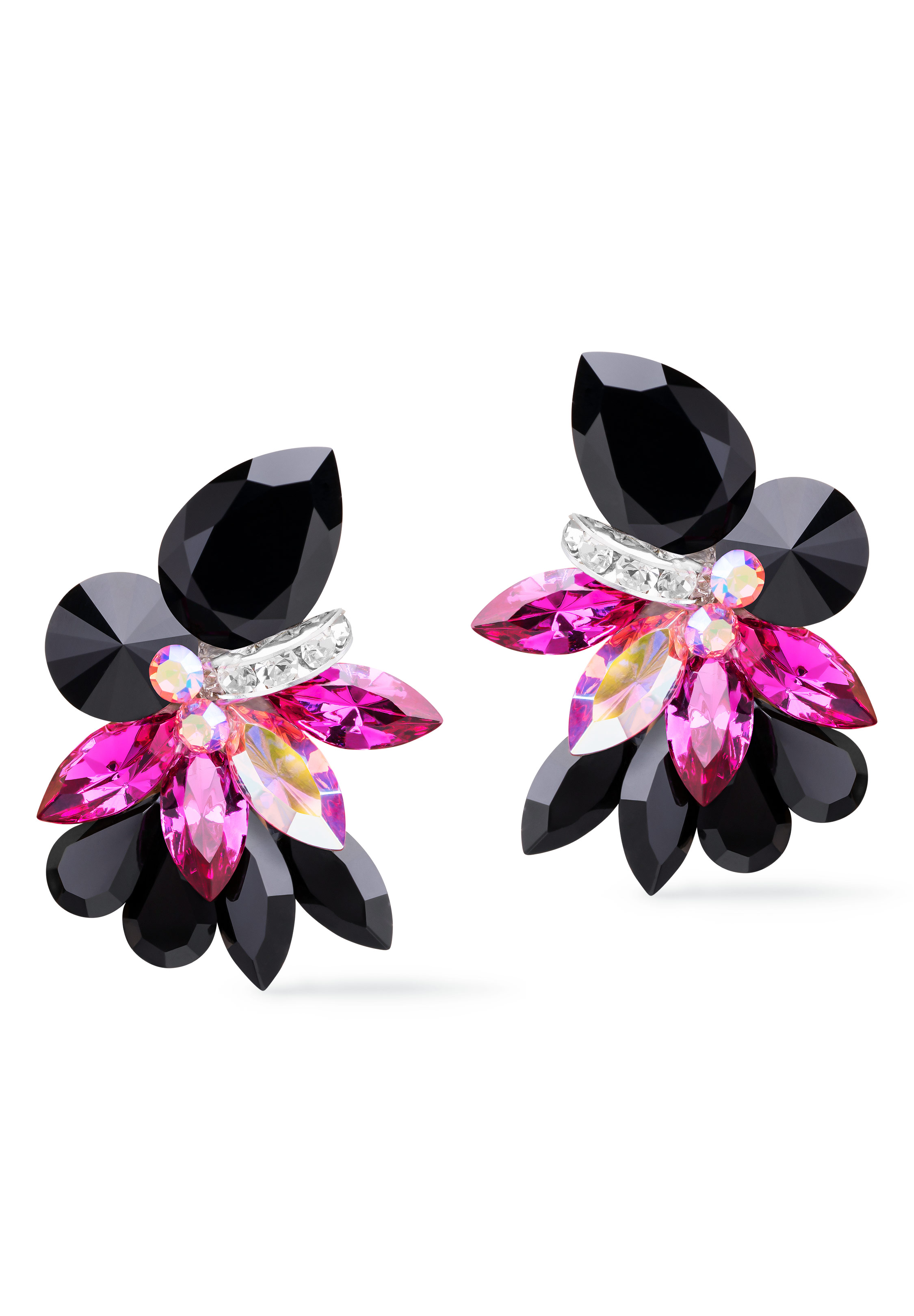 Rhinestone Earring 204148 FCJTCST-Fuchsia/Jet/Crystal