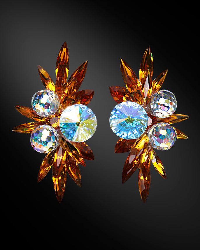 Zdenka Akro Topaz & Crystal AB Rhinestone Earring UH04022-137-Topaz
