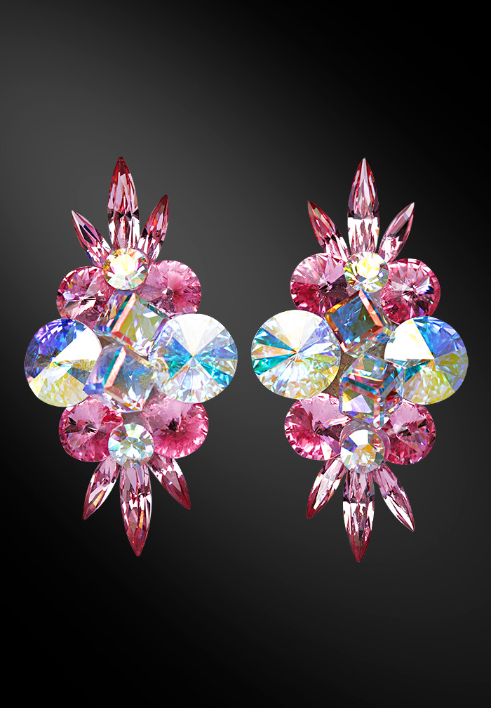 Zdenka Arko Rose & Crystal AB Rhinestone Earrings UH04024-145-Rose