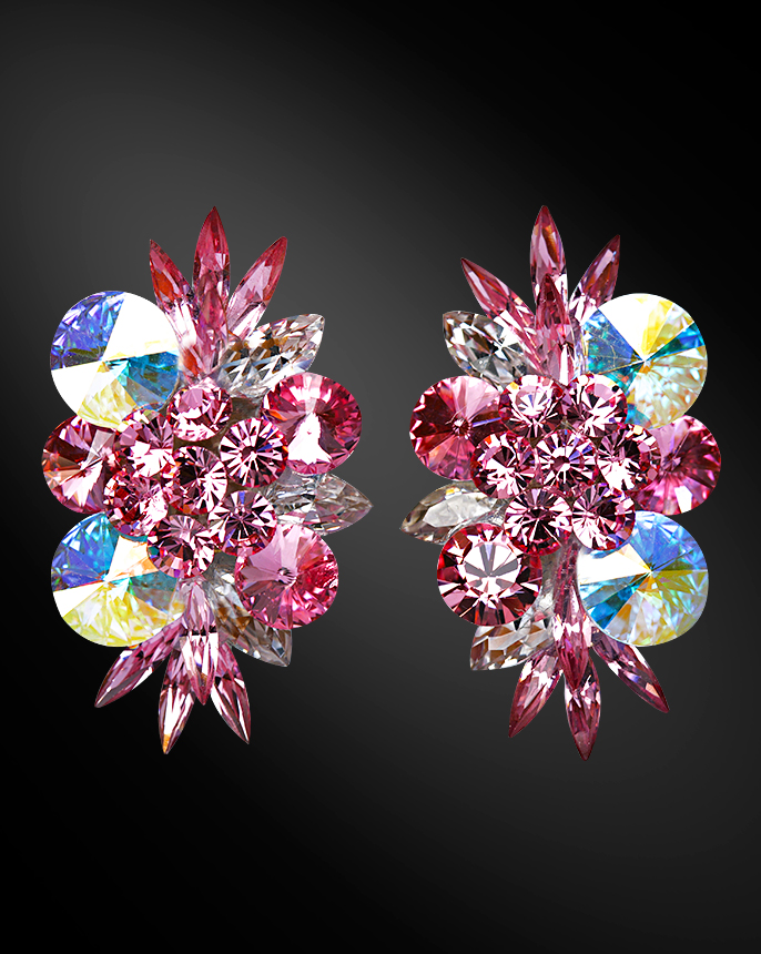 Zdenka Arko Rose & Crystal AB Rhinestone Earrings UH04024-148-Rose
