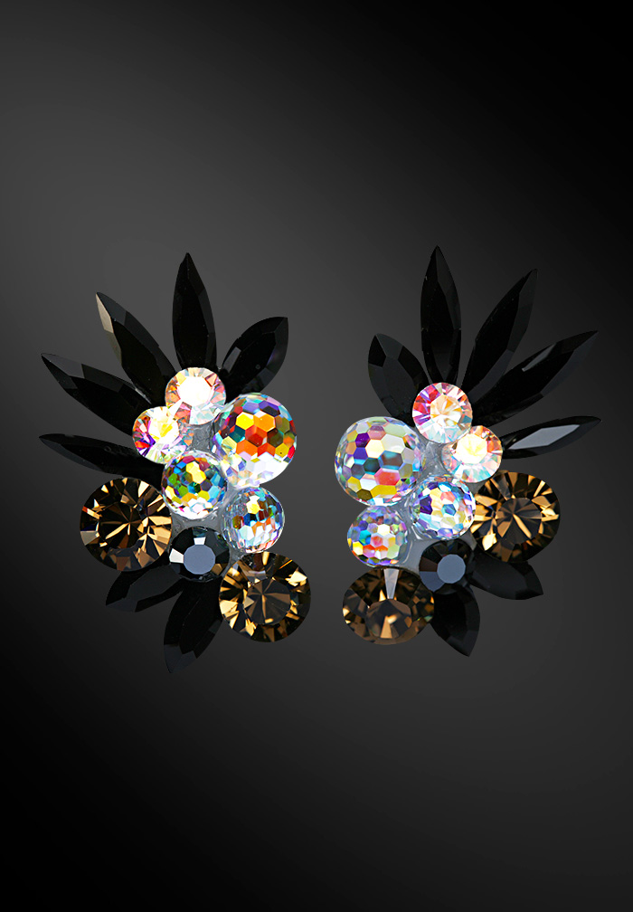 Zdenka Arko Jet & Crystal AB Rhinestone Earrings UH06020-136-Jet