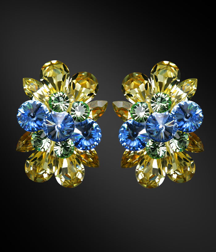 Zdenka Arko Jonquil & Light Sapphire Crystal Earrings UH09002-95-Jonquil