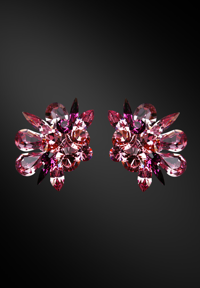 Zdenka Arko Light Rose & Amethyst Crystal Earrings UH09005-84-Light Rose