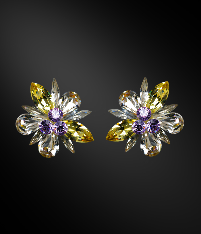 Zdenka Arko Jonquil & Violet Rhinestone Earrings UH10001-66-Crystal