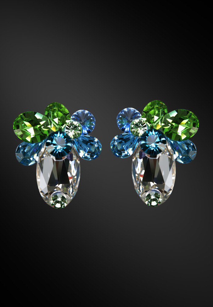 Zdenka Arko Peridot & Indicolite Crystal Earrings UH12002-97-Crystal / Light Sapphire