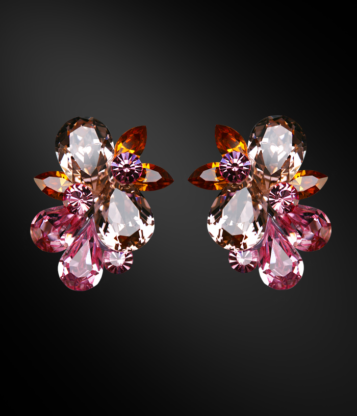 Zdenka Akro Rose & Topaz Rhinestone Earring UH09004-91-Light Rose
