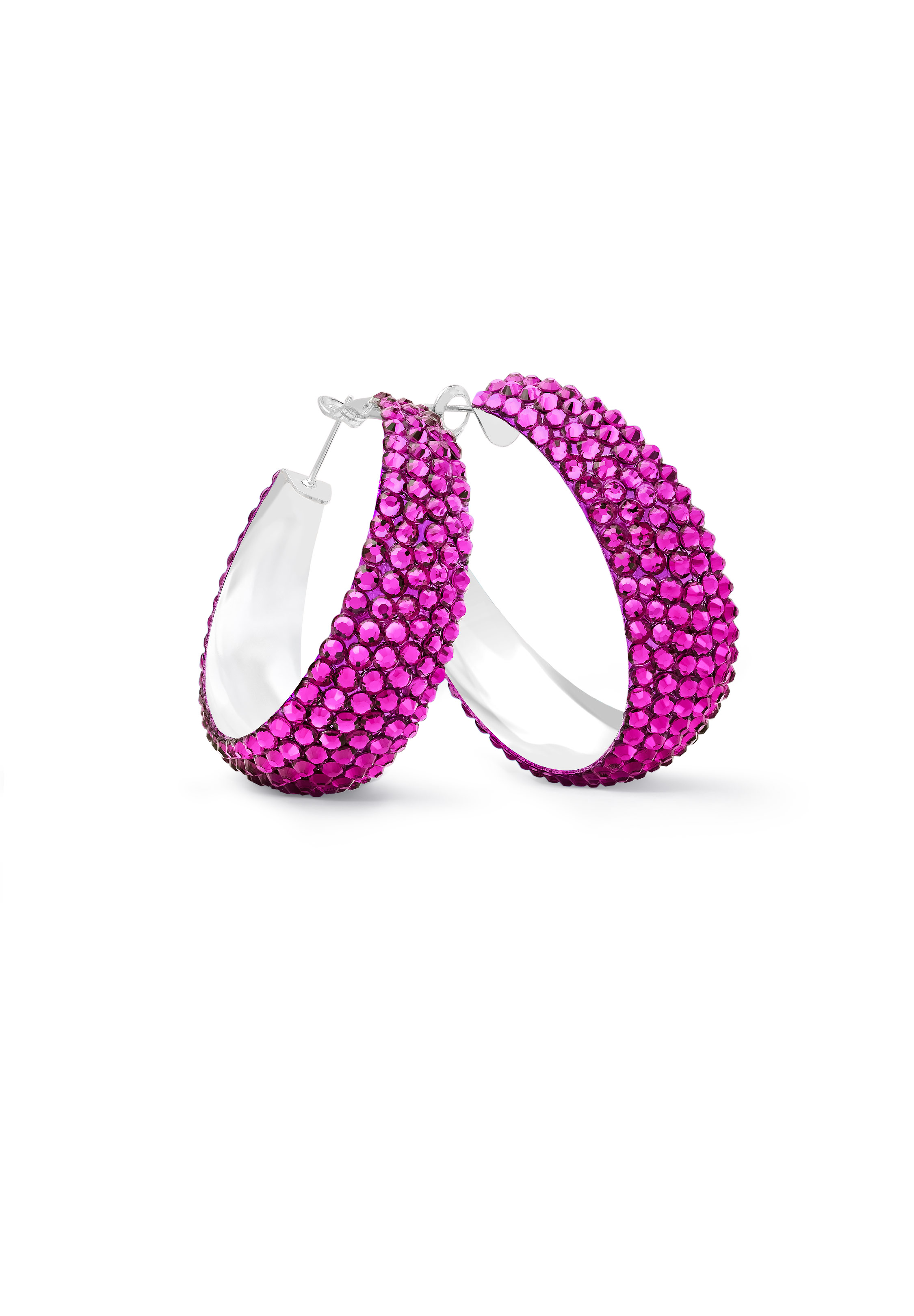 Zerlina Crystal Hoop Earrings-L (1.75 X 1.75 inch)-Fuchsia