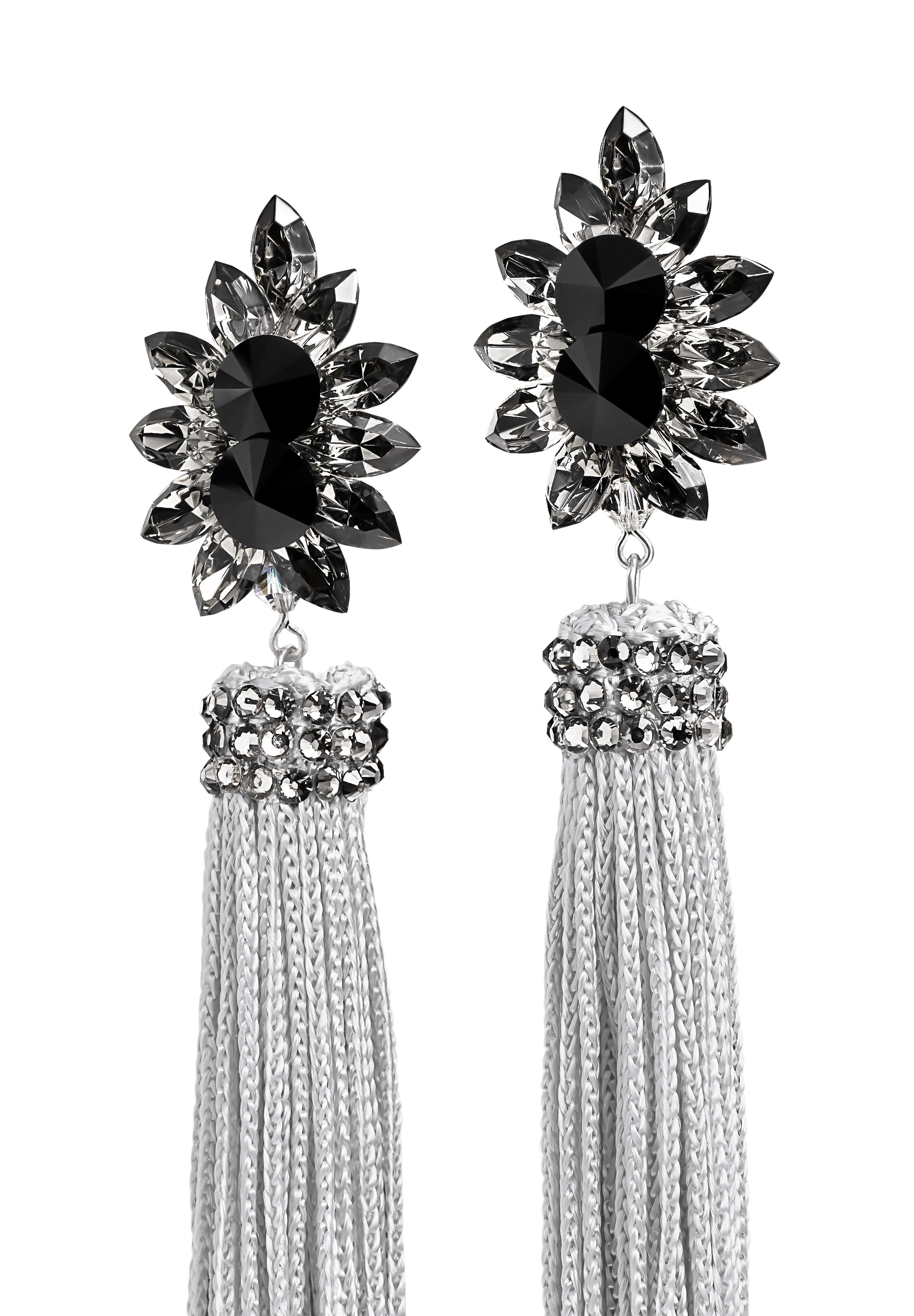 Zerlina Crystallized Grey Fringe Earrings Black Diamond/Jet FC305 ...