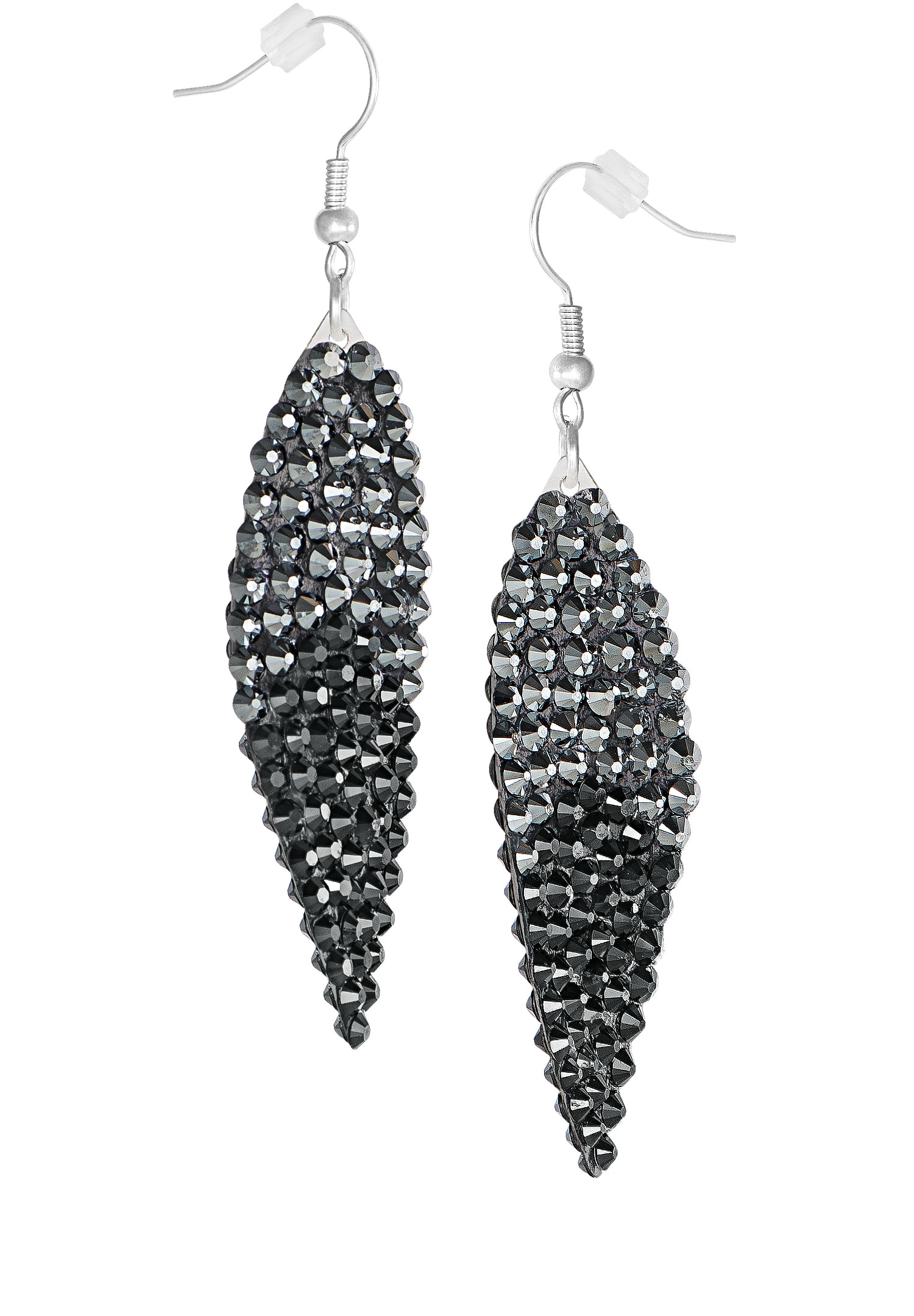 Zerlina Swarovski Rhinestone Leaf Drop Earrings Jet/Jet Hematite ZB204-Jet & Jet Hematite