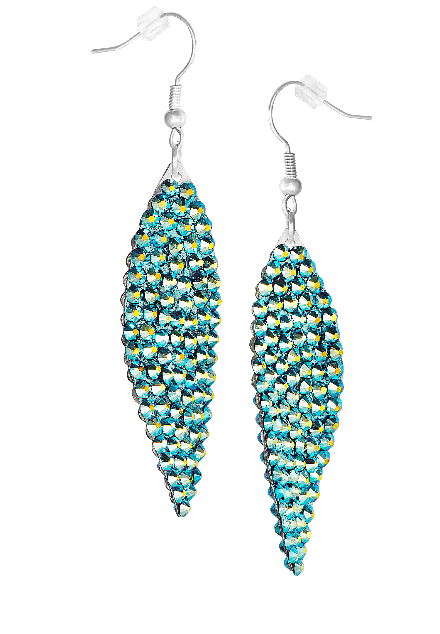 Zerlina Swarovski Rhinestone Leaf Drop Earrings Jet AB ZB205-Jet AB