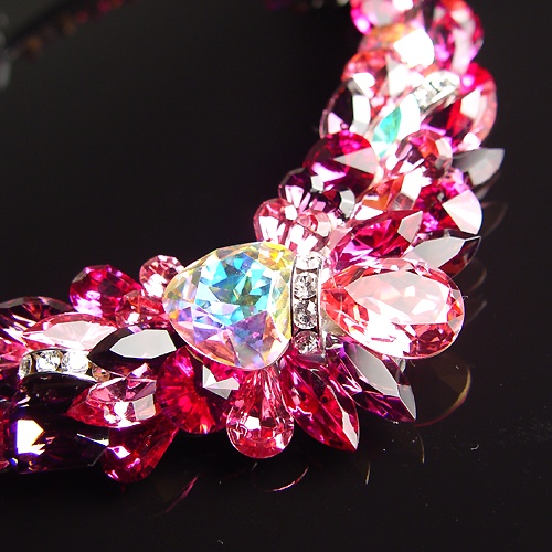Rhinestone Necklace CHN01 FC-Fuchsia/Rose