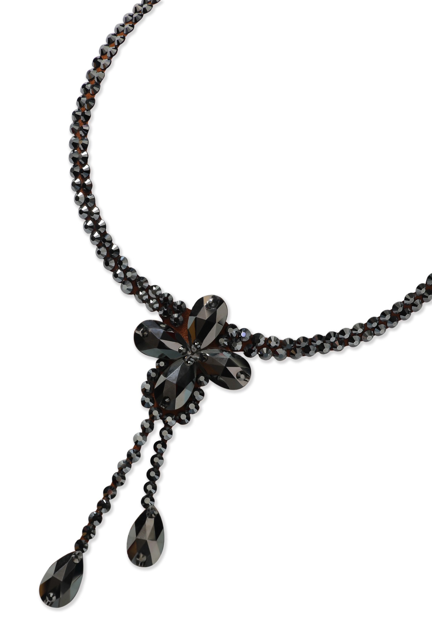 Serena Crystal Necklace NK-603-2-Jet Hematite