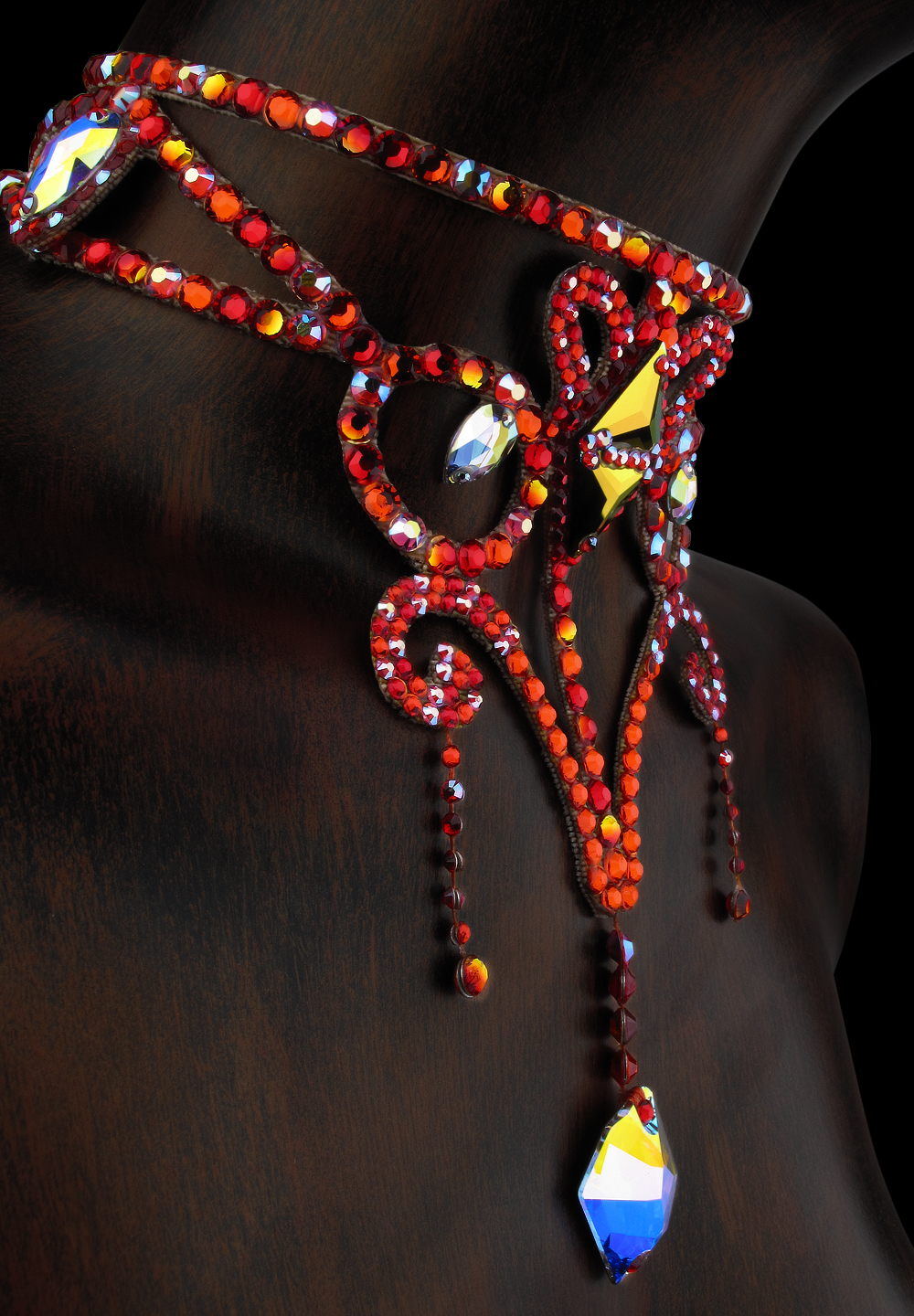 Serena Rhinestone Choker CK-512-Hyacinth / Fire Opal