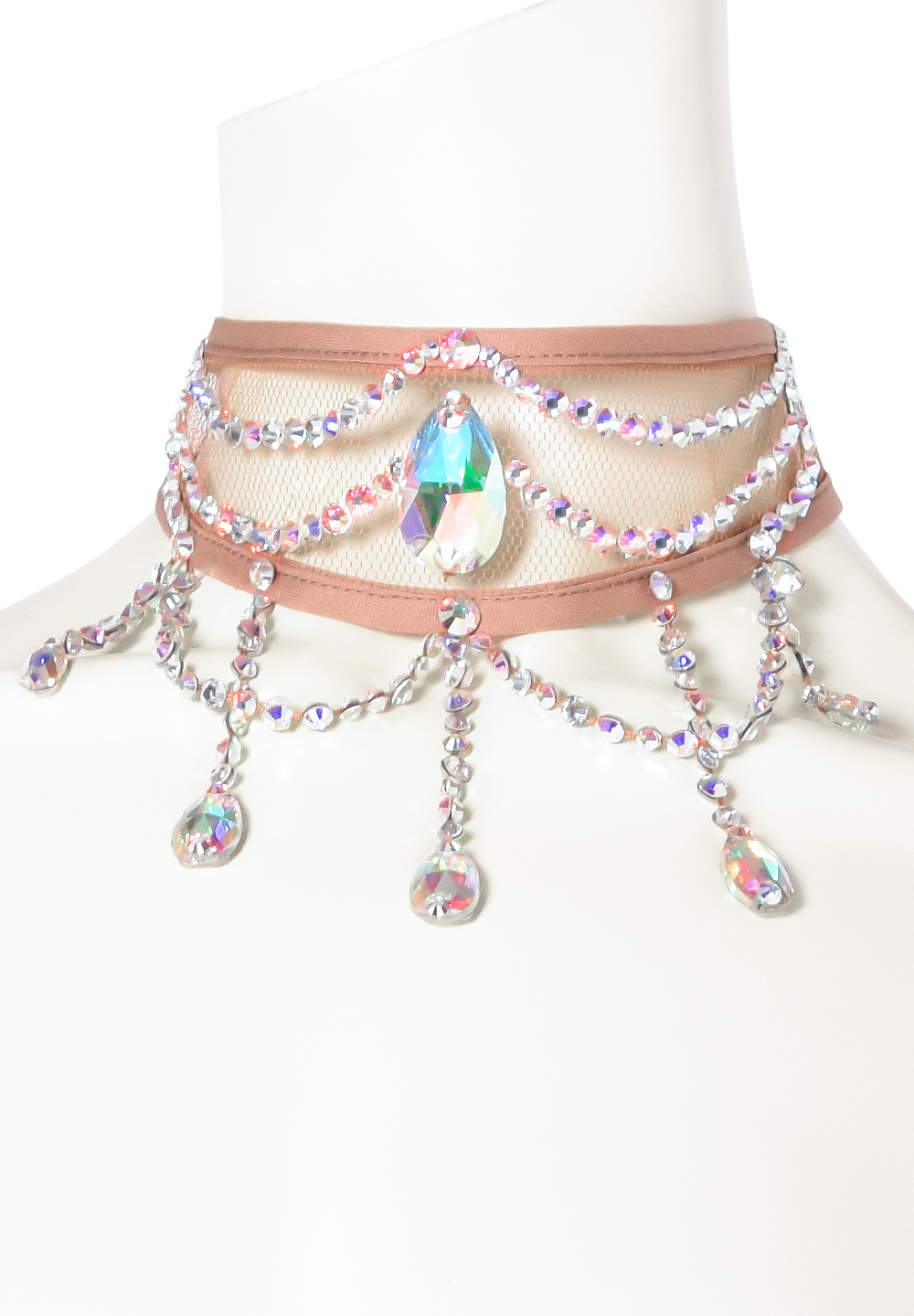 Taka Dangling Teardrop Crystal Choker CH-026-Nude / Crystal AB