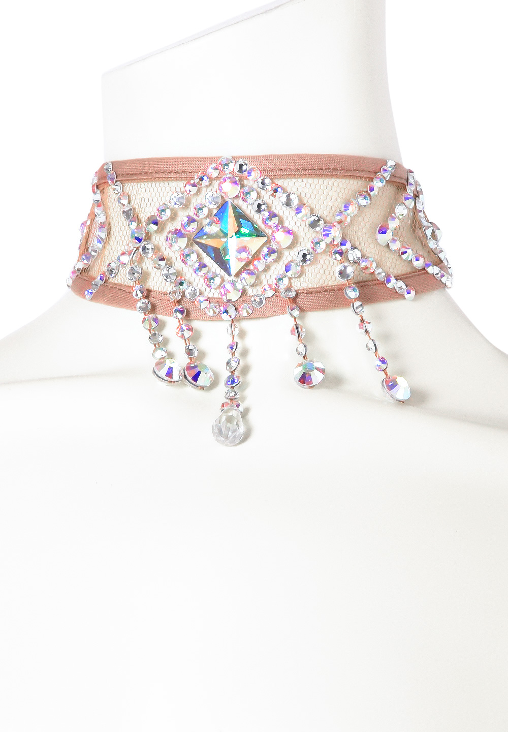 Taka Mesh Diamond Dance Choker CH-022-Nude / Crystal AB