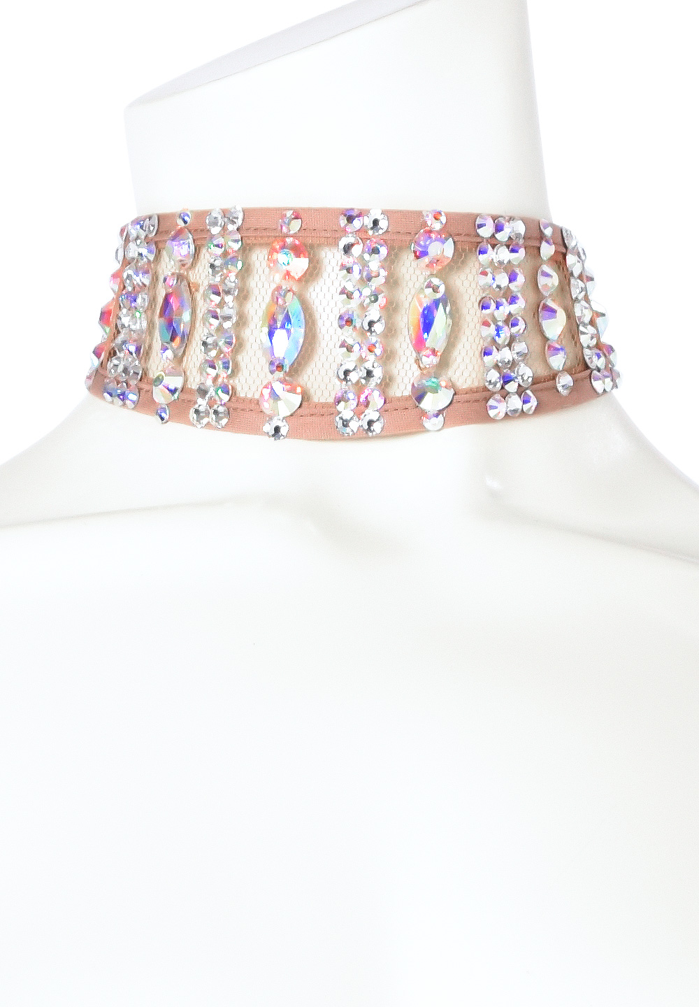 Taka Multi-Crystal Mesh Dance Choker CH-023-Nude / Crystal AB