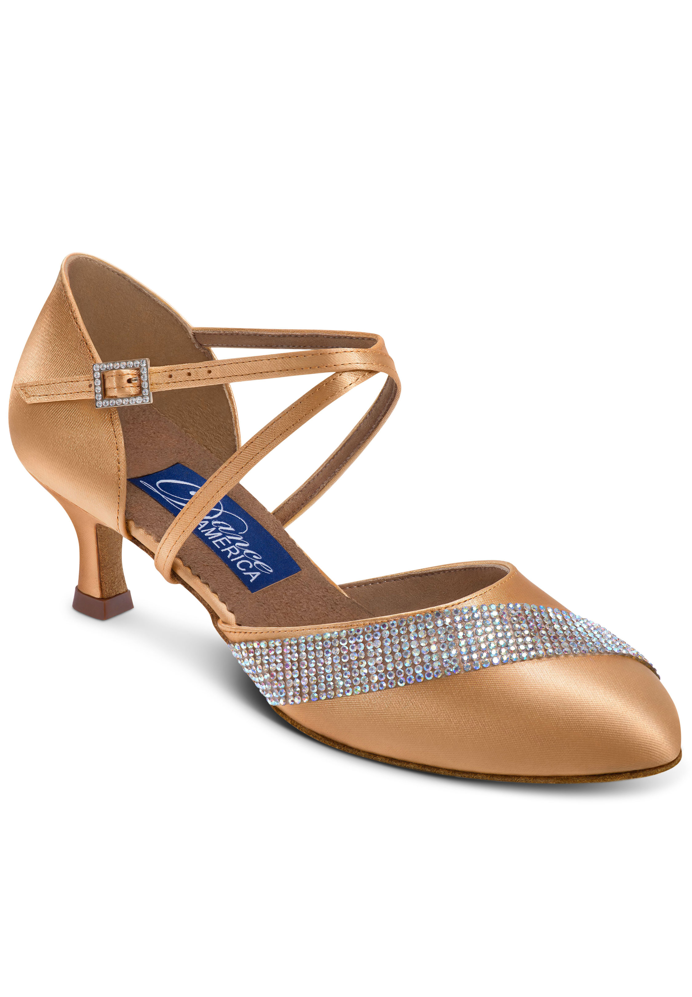 Dance America Charlotte R Crystallized Shoes-Light Tan Satin