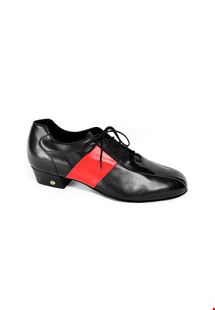Dance Naturals Rialto Mens Ballroom Dance Shoes Art. 122-Blk Patent/Blk Lea/Red Lea/Leather Sole