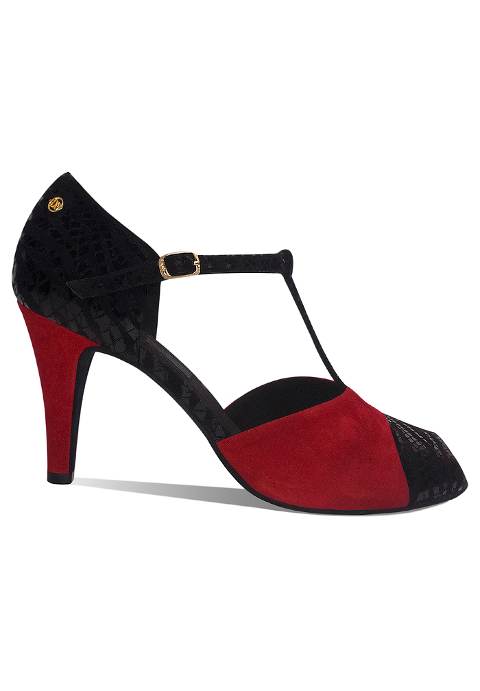 Dance Naturals Mugier Art. 83-Black Suede Print / Red Suede