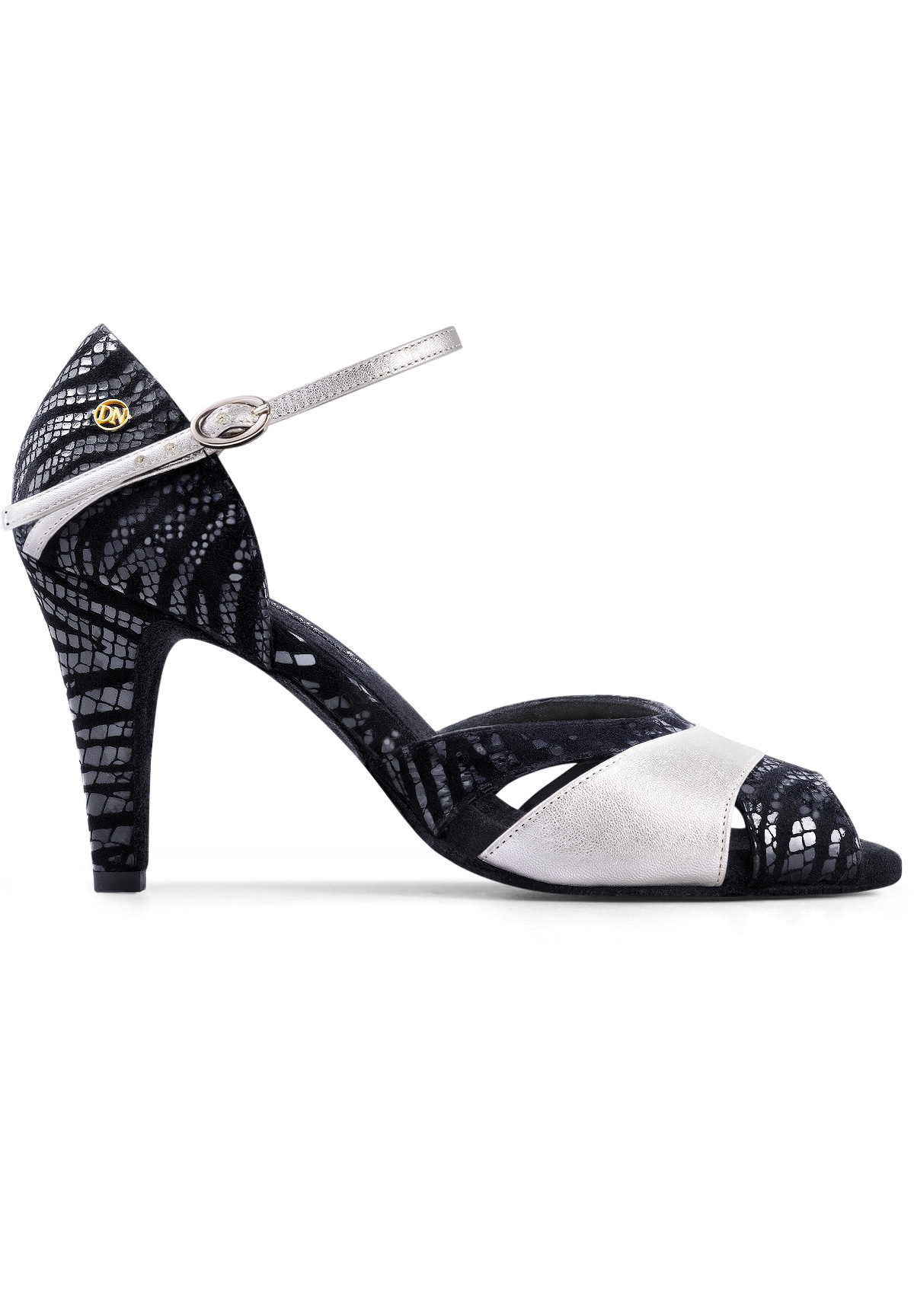 Dance Naturals Canoccia Art. 80-Black Print Suede/Silver Leather