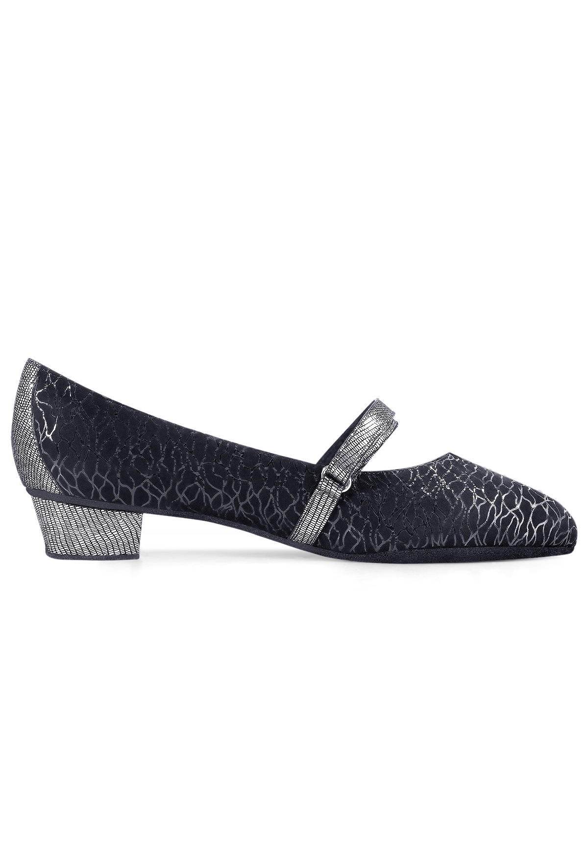 Dance Naturals Gondola Art. 4066-Black Ivy Print Suede/Anthracite Smocking