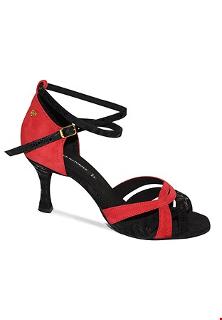 Dance Naturals Arte Latin Dance Shoes Art. 23-Black Suede Printed/Red Suede