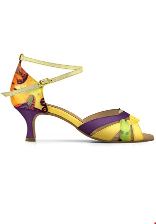 Dance Naturals Arte Latin Dance Shoes Art. 23-Yellow/Purple/Multicolor Floral