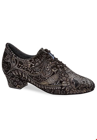 Diamant Ladies Practice Dance Shoes-Black Suede Rococo Print