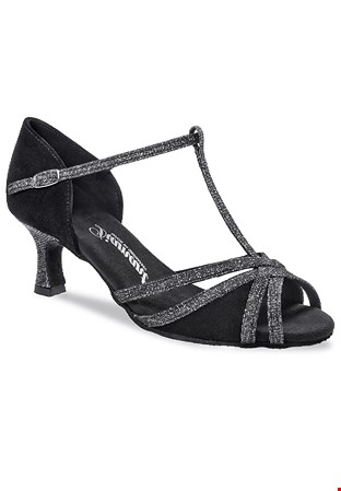 Diamant Womens Latin Dance Shoes 205-077-645-Black Suede/Silver Glitter