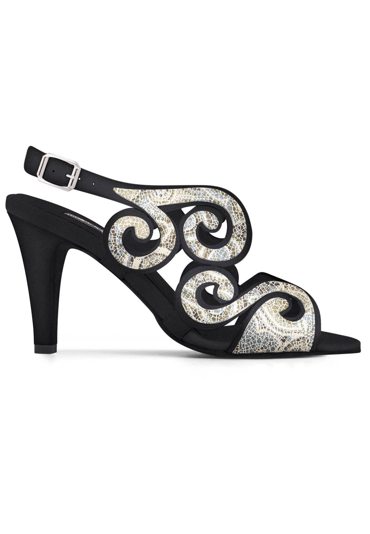 Dance Naturals Coccola Art. 85-Black Suede/Gold&Silver Egypt Print