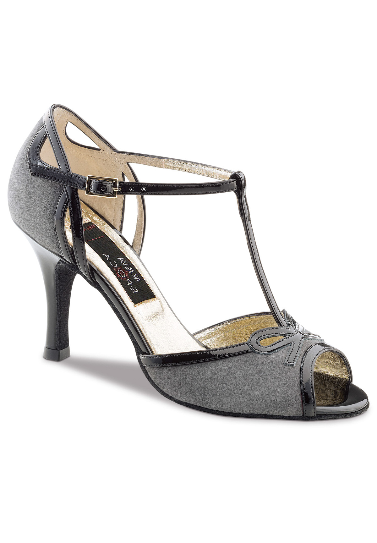 Nueva Epoca Alexia Dance Shoes-Grey Suede / Black Patent